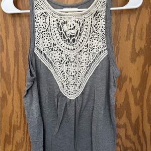 Maurices Gray Tank with Cream Crochet Yoke